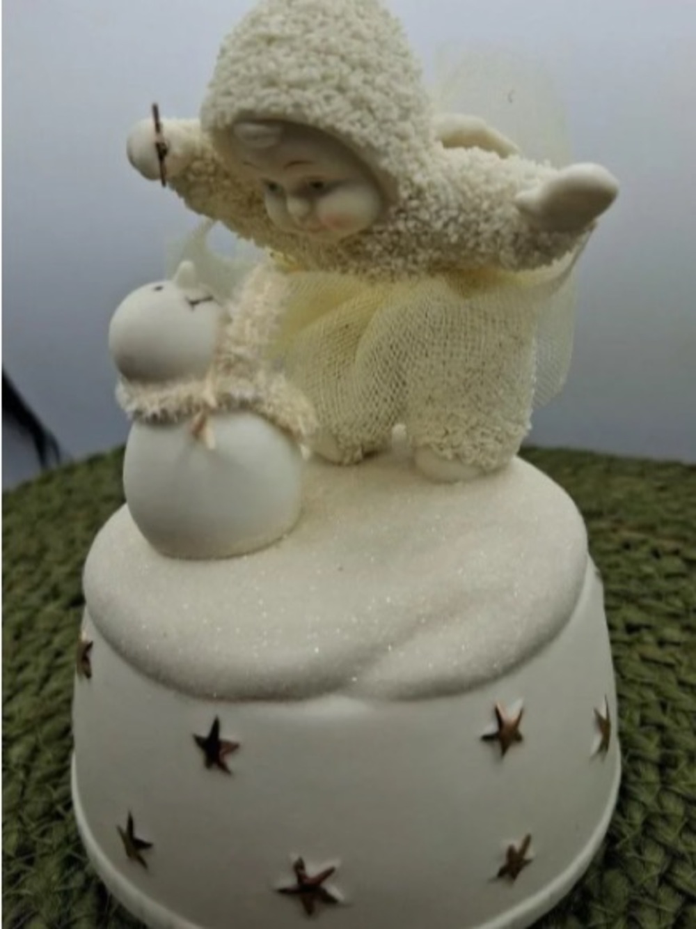 Cream Snow Baby Figurine Music Box by